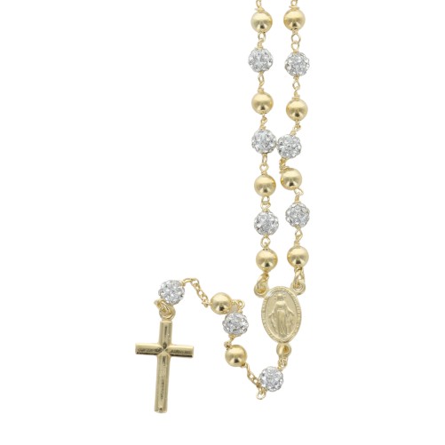 Chapelet en argent dore 925°/°° avec fermoir (7,30 g) grains Ø 4 mm croix plate. Livré en boite..