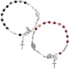 Bracelet argent 925 ajustable sur chaine, grains facettes 3 mm (3 g) avec médaille VM & croix + boîte. 2 teintes dispos.
