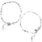 Bracelet argent 925 °/°° ajustable sur chaine, grains facettes Ø 3 mm (3 g), avec médaille VM & croix + boîte