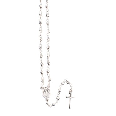 Chapelet en argent 925°/°° ajustable avec fermoir chaine forcat (6,70 g) grains ronds Ø 3 mm croix plate. Livre en boite.