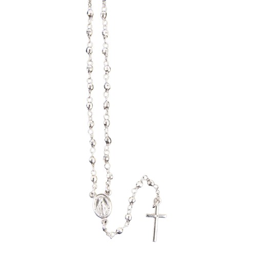 Chapelet en argent 925°/°° ajustable avec fermoir chaine forcat (6,70 g) grains ronds Ø 3 mm croix plate. Livre en boite.