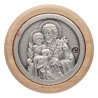 Plaque auto avec contour en bois, diametre 2,2 cm, et centre en metal. Disponible avec plusieurs saints au choix.