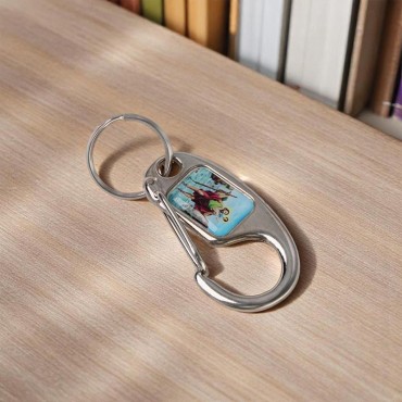 Porte-clés mousqueton en métal avec Saint Christophe.