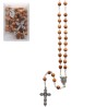 Chapelet en bois d’olivier, chaine et croix avec Christ. grains 6 mm . Livré en boite.