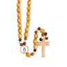 Chapelet élastique, grains ovales bois d’olivier, cœur personnalisable, croix bois, longueur jusqu’au cœur 26 cm.