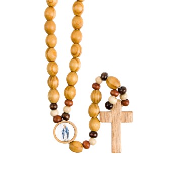 Chapelet élastique, grains ovales bois d’olivier, cœur personnalisable, croix bois, longueur jusqu’au cœur 26 cm..