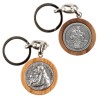 Porte-clés Ø 3-4 cm en bois d'olivier et plaque métal couleur argentée- plusieurs saints-