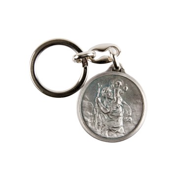 Porte-clés de saint Christophe debout Ø 3,5 cm métal couleur argentée..