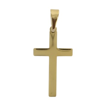 Croix de cou couleur dorée en acier inoxydable H. 4 cm..