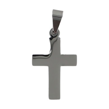 Croix de cou argentée en acier inoxydable H. 2,7 cm..