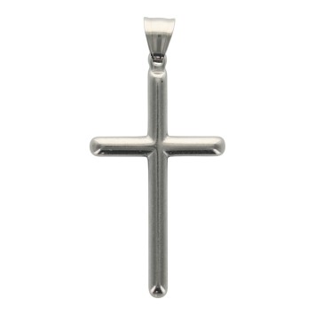 Croix de cou pour homme forme tube, couleur argentée en acier inoxydable H. 5 cm..