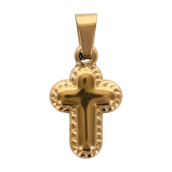 Croix de cou bombée torsadée dorée en acier inoxydable H. 1.7 cm..