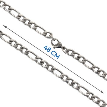 Chaine en acier inoxydable couleur argentée maille figaro largeur 5 mm, L. 48 cm..