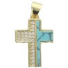 Croix de cou laiton dore moitie strass, moitie pierre couleur turquoise H. 2 cm. LOT DE 5.