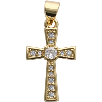 Croix de cou dorée supérieur avec pierres OZ H. 2 cm..