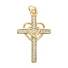 Croix de cou dorée supérieur avec strass et cœur entrelacé, H. 2,5 cm..