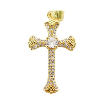 Croix de cou dorée supérieur avec pierres OZ serti au centre grosses pierres OZ H. 3,1 cm..