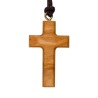 Croix de cou épaisse en bois d'olivier H. 4 cm avec cordon 70 cm..