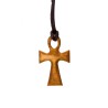 Pendentif croix de cou Egyptienne en bois d'olivier H. 2,8 cm avec cordon cuir 70 cm..