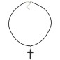 Pendentif croix en hématite sur cordon noir réglable avec fermoir H- 3-5 cm-