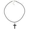 Pendentif croix en hématite sur cordon noir réglable avec fermoir H- 3-5 cm-