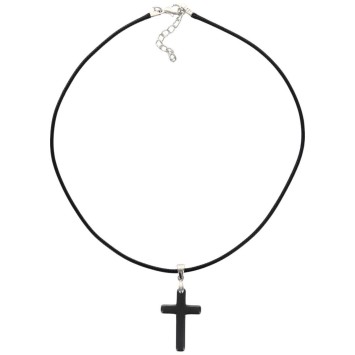 Pendentif croix en hématite sur cordon noir réglable avec fermoir H- 3-5 cm-