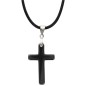 Pendentif croix en hématite sur cordon noir réglable avec fermoir H- 3-5 cm-