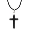 Pendentif croix en hématite sur cordon noir réglable avec fermoir H- 3-5 cm-