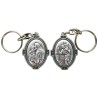 Porte-clés H. 4.5 cm en métal couleur argentée forme ovale double face, plusieurs saints..