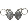 Porte-clés H. 4.5 cm en métal couleur argentée forme ovale double face, plusieurs saints..