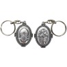 Porte-clés H. 4.5 cm en métal couleur argentée forme ovale double face, plusieurs saints..