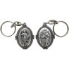 Porte-clés H. 4.5 cm en métal couleur argentée forme ovale double face, plusieurs saints..