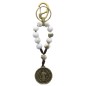Porte-clés dizainier avec médaille Saint Benoît, grains blancs effet marbre Ø 10 mm, L 12 cm