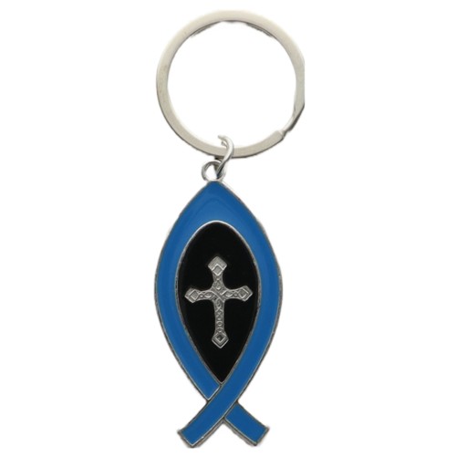 Porte-clés poisson en métal emmaillé H. 5cm. Couleurs Bleu.