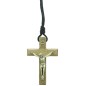 Croix de cou en bois avec Christ métal couleur bronze H. 7 cm avec cordon..