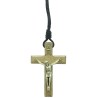 Croix de cou en bois avec Christ métal couleur bronze H. 7 cm avec cordon..