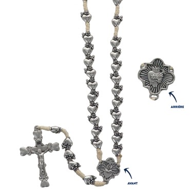 Chapelet métal de l'EX VOTO, grains Ø 8 mm sur corde, longueur jusqu'au cœur 27 cm, croix avec Christ. Livré en boite..