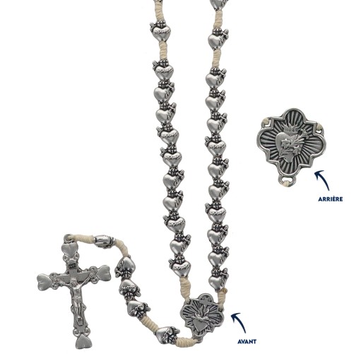 Chapelet métal de l'EX VOTO, grains Ø 8 mm sur corde, longueur jusqu'au cœur 27 cm, croix avec Christ. Livré en boite..