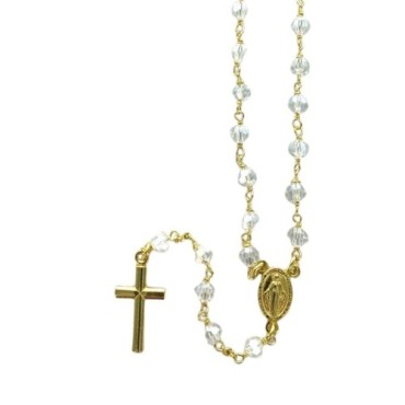 Chapelet argent dore 925°/°° ajustable avec fermoir (7,30 g) grains facettes Ø 5 mm croix plate avec boite.