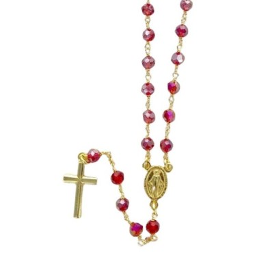 Chapelet argent dore 925°/°° ajustable avec fermoir (7,30 g) grains facettes Ø 5 mm croix plate avec boite. Plusieurs couleurs.