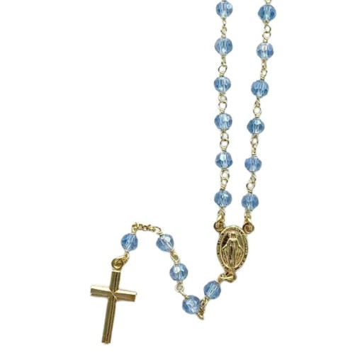 Chapelet argent dore 925°/°° ajustable avec fermoir (7,30 g) grains facettes Ø 5 mm croix plate avec boite. Plusieurs couleurs.
