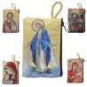 Porte-monnaie icône en tissu, brodé de fil doré, H 10 x 7 cm. plusieurs sujets..