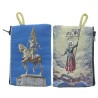 Porte-monnaie icône en tissu, brodé de fil doré, H 10 x 7 cm. plusieurs sujets..