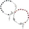 Bracelet argent 925 ajustable sur chaine, grains facettes 3 mm (3 g) avec médaille VM & croix + boîte. 2 teintes dispos.