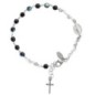 Bracelet argent 925 ajustable sur chaine, grains facettes 3 mm (3 g) avec médaille VM & croix + boîte. 2 teintes dispos.