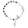 Bracelet argent 925 ajustable sur chaine, grains facettes 3 mm (3 g) avec médaille VM & croix + boîte. 2 teintes dispos.