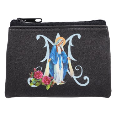 Pochette a chapelet de la Vierge Miraculeuse H. 7 x 10 cm, plusieurs couleurs..