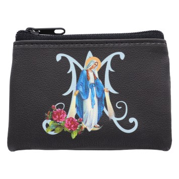 Pochette a chapelet de la Vierge Miraculeuse H. 7 x 10 cm, plusieurs couleurs..
