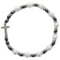 Bracelet dizainier sur élastique, grains en hématite et nacres avec strass ø 6 mm avec croix.