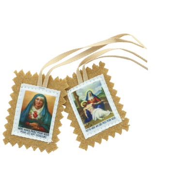 Scapulaire en tissus des 7 douleurs avec explications H. 4,5 x 5 cm. Livre en sachet individuel..